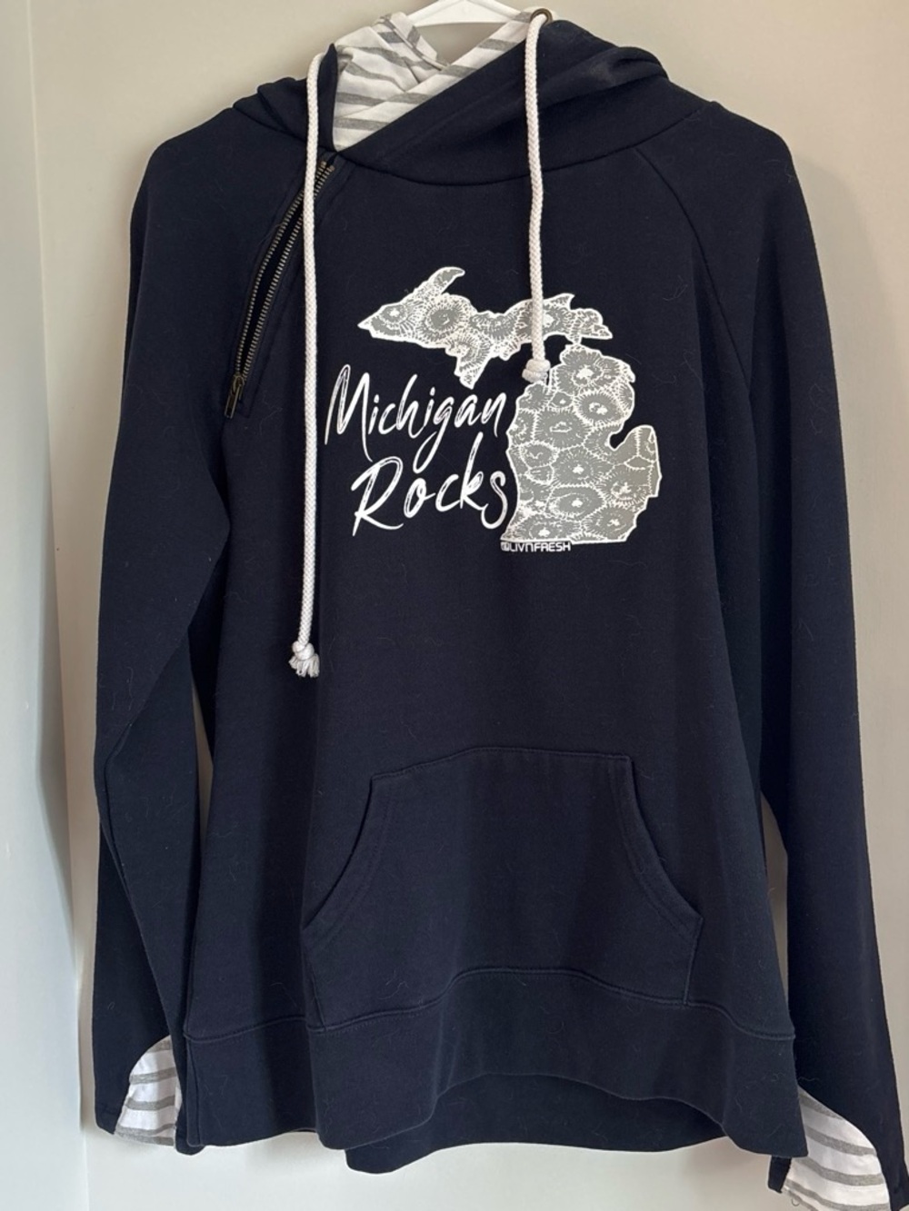 Michigan Rocks Navy Blue Hooded Pullover Sweater